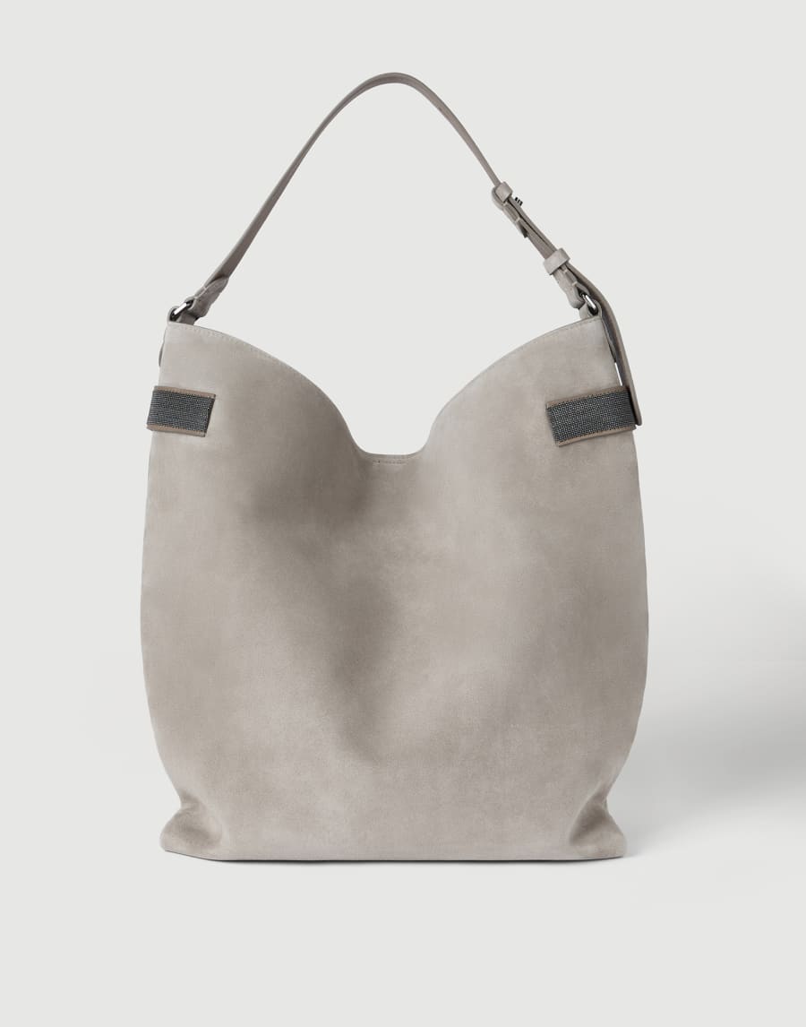 Sac Hobo Essence en daim Gris Clair Femme - Brunello Cucinelli