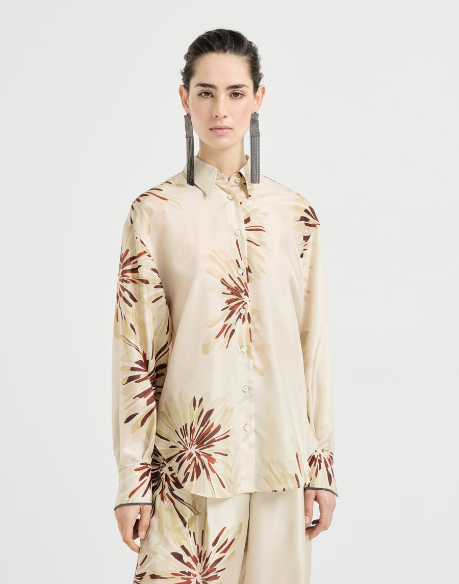 Bloom print pongee shirt Beige Silk Woman - Brunello Cucinelli