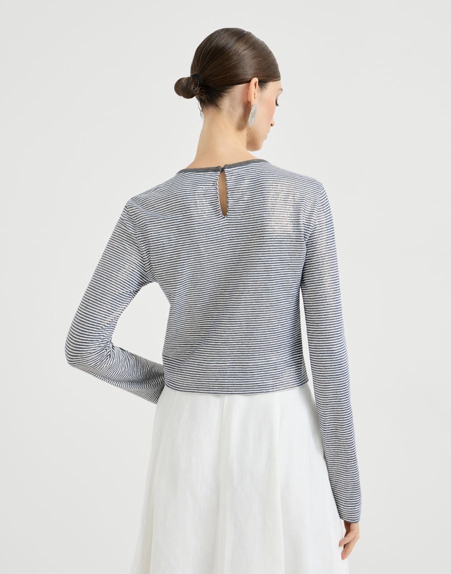 Striped jersey top with monili Blue Woman - Brunello Cucinelli