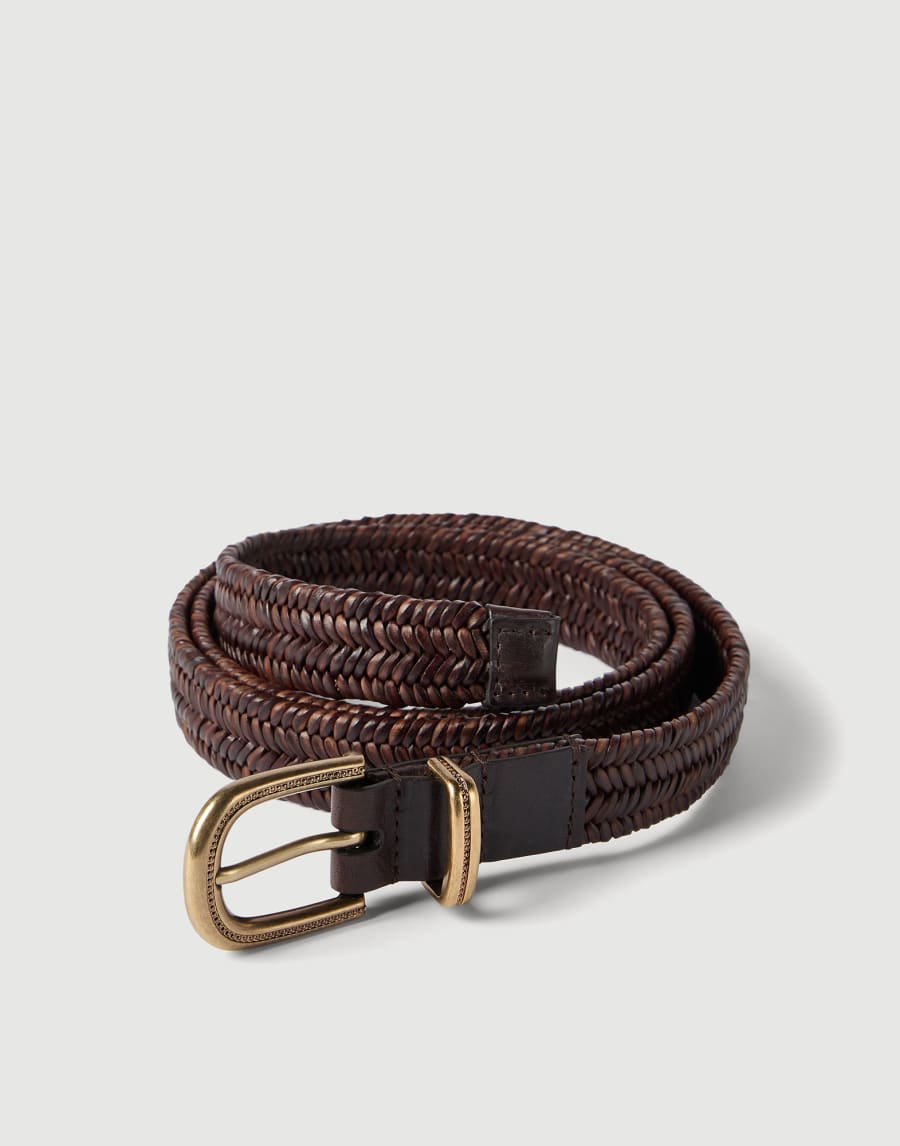 Stretch braided leather belt Brown Woman - Brunello Cucinelli