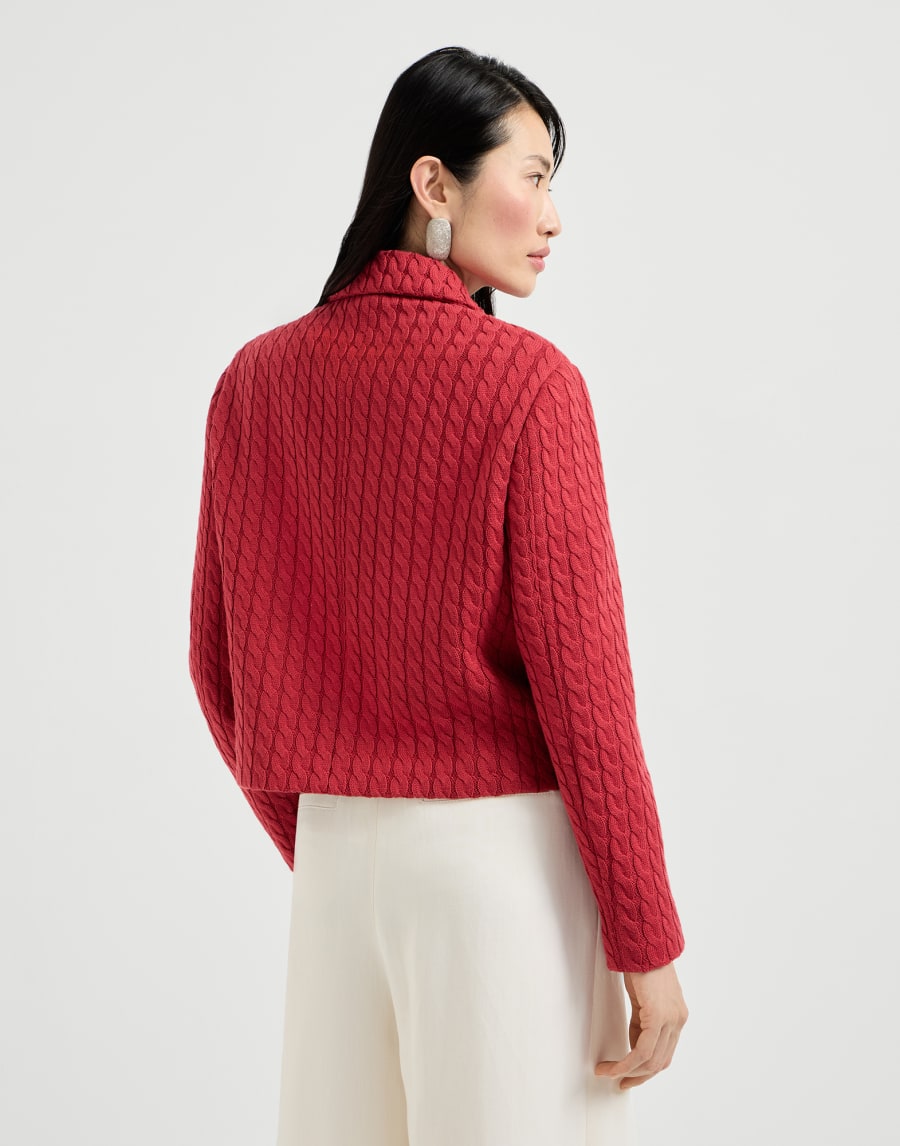 绞花针织夹克 红色 女款 - Brunello Cucinelli