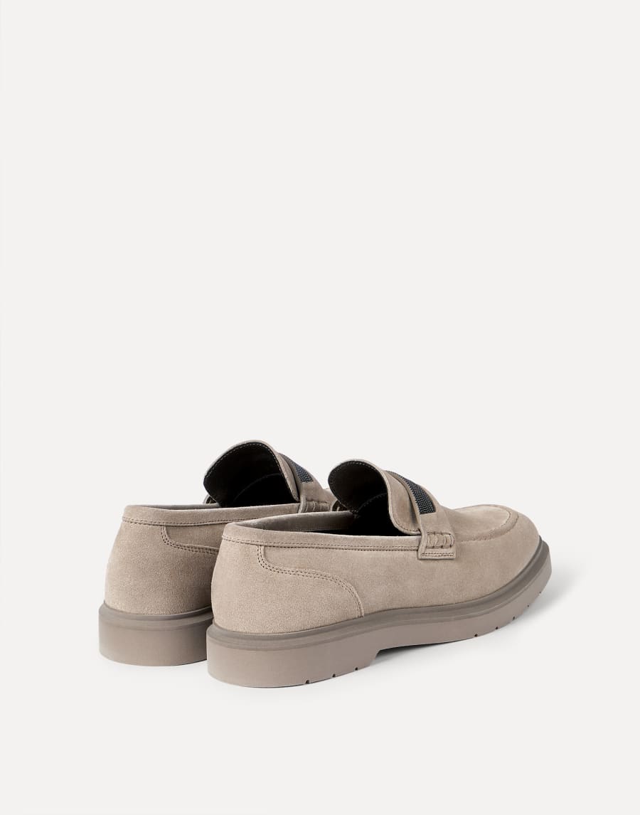 Penny loafers en daim ornés de Monile Beige Femme - Brunello Cucinelli