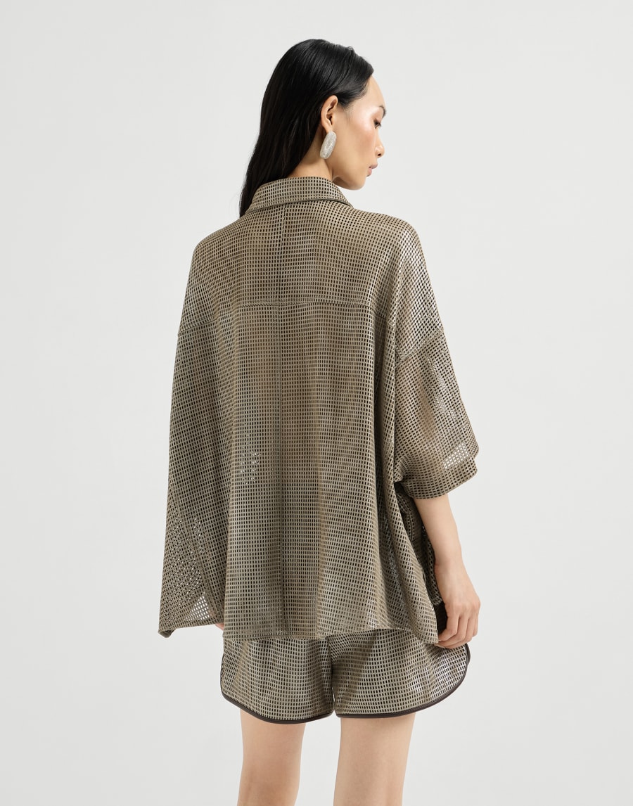 Sparkling leather net shirt Khaki Woman - Brunello Cucinelli