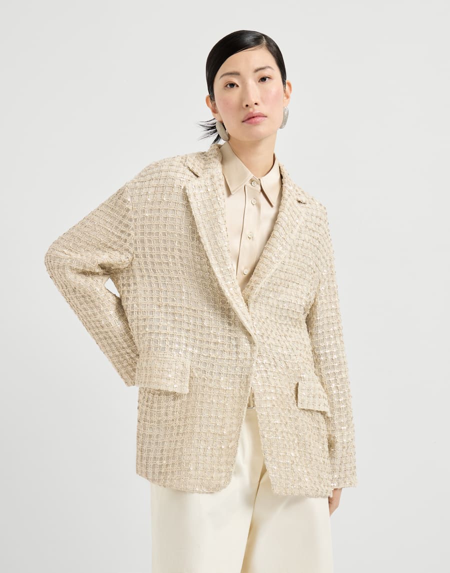 Veste Dazzling Net Embroidery Crème Femme - Brunello Cucinelli