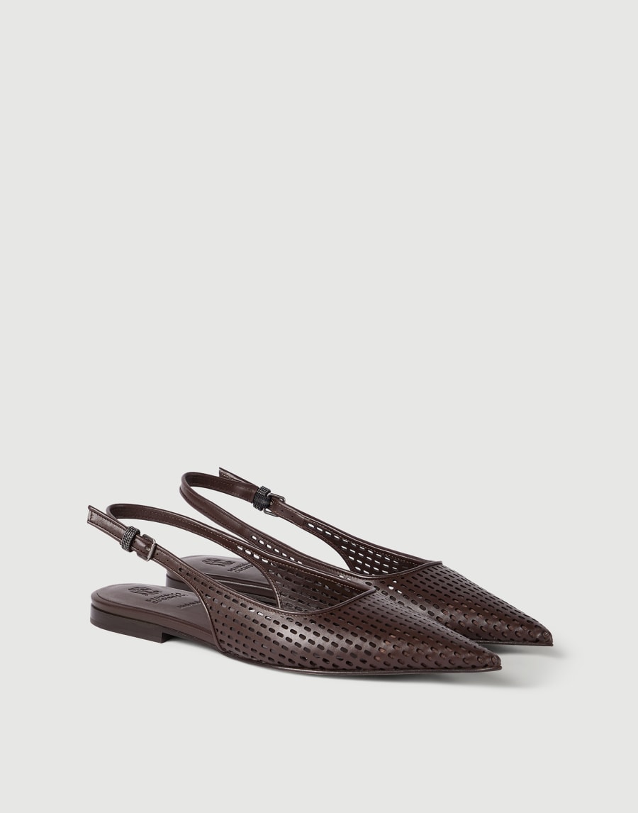 Slingbacks plats en cuir de veau Net Marron Femme - Brunello Cucinelli