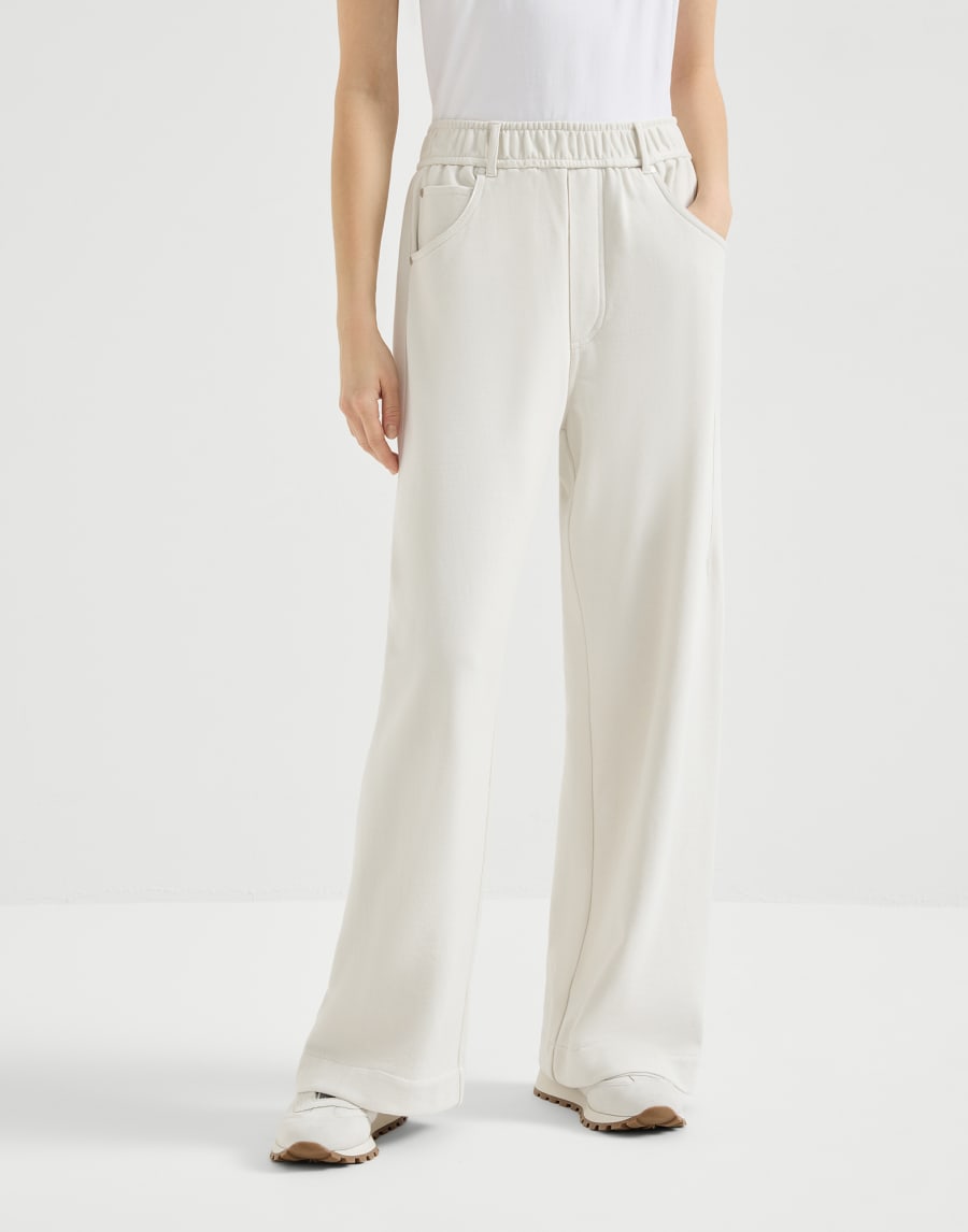 Smooth French terry trousers Milk Woman - Brunello Cucinelli