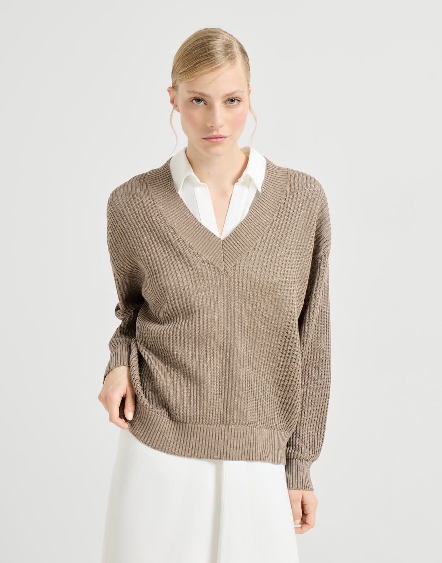 Pull Net à côtes Beige Noix Femme - Brunello Cucinelli