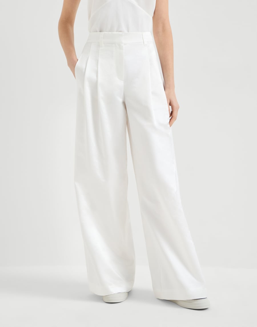 Pantalon Loose Pleated Blanc Femme - Brunello Cucinelli