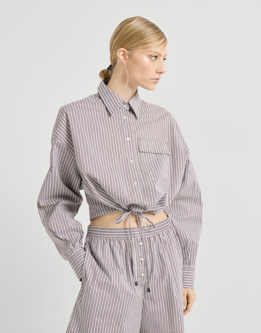 Striped poplin shirt Bordeaux Woman - Brunello Cucinelli