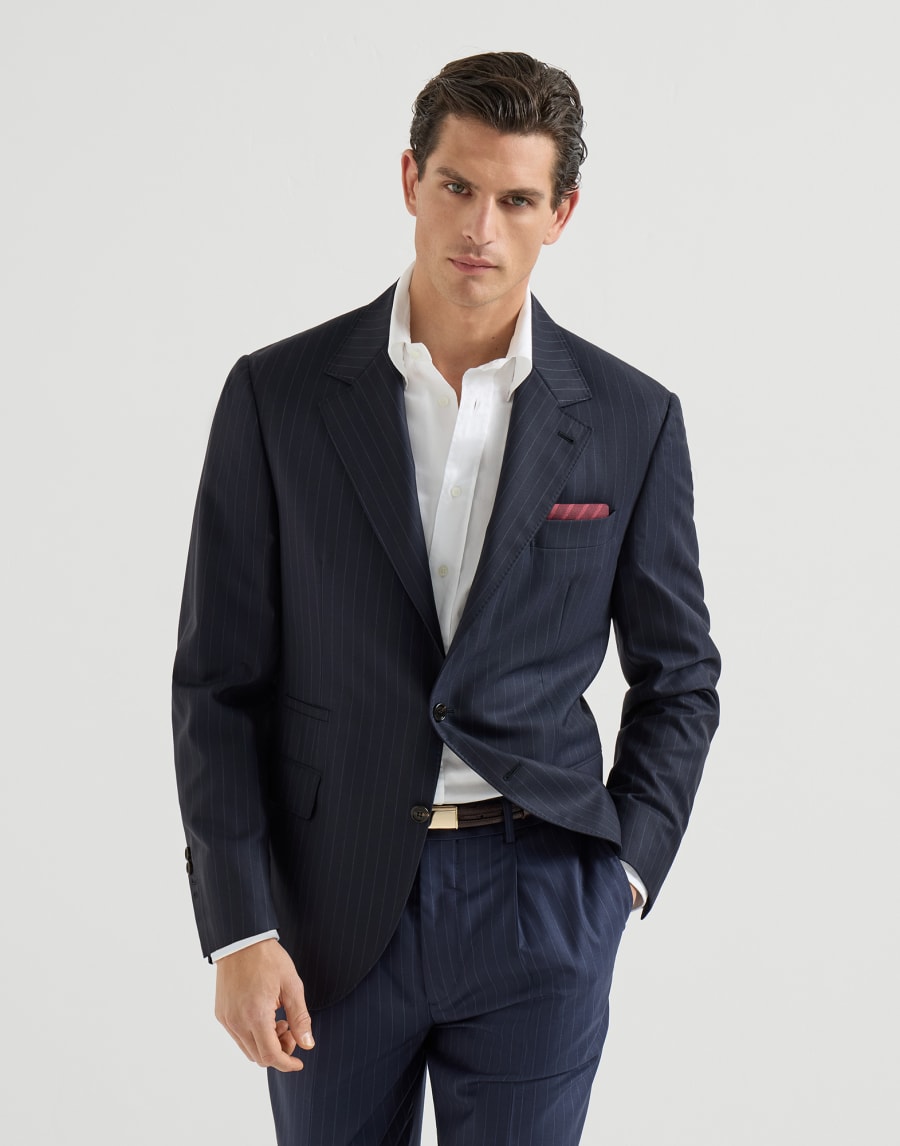 Chalk stripe blazer Navy Blue Man - Brunello Cucinelli