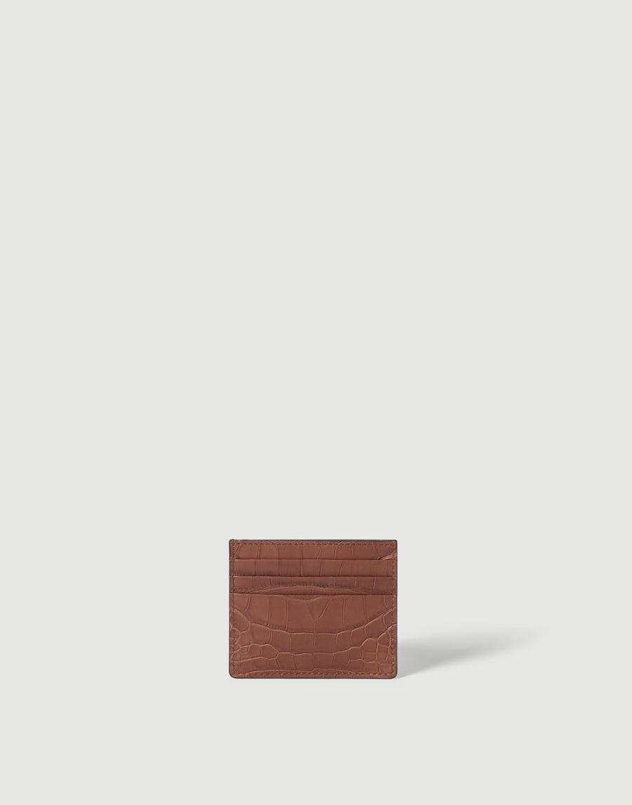 Mini porte-cartes en alligator Cognac Homme - Brunello Cucinelli