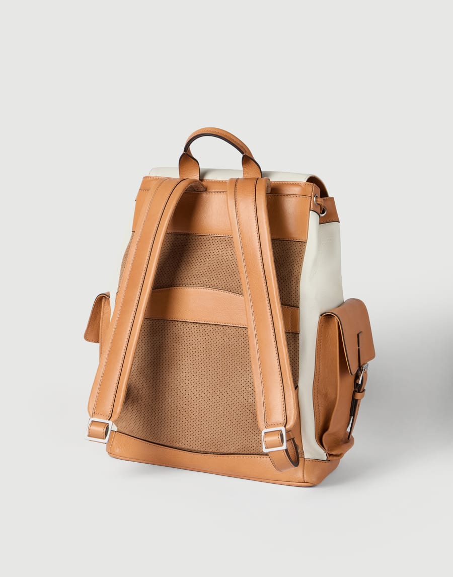 Calfskin and cowhide backpack Ivory Man - Brunello Cucinelli