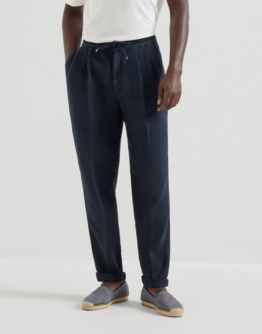 Trousers with drawstring Navy Blue Man - Brunello Cucinelli