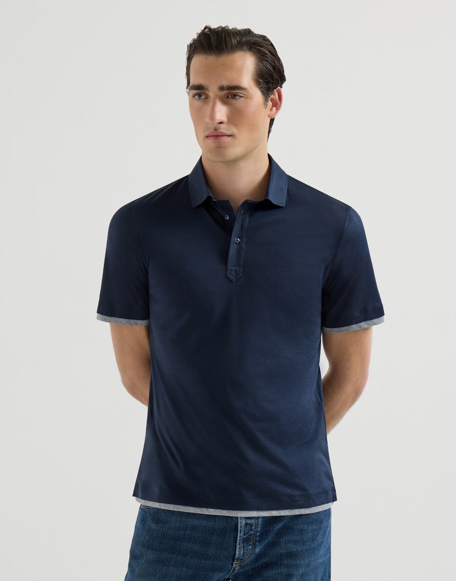 Polo with shirt collar Navy Blue Man - Brunello Cucinelli