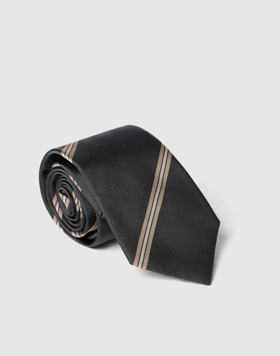 Regimental stripe silk tie Anthracite Man - Brunello Cucinelli