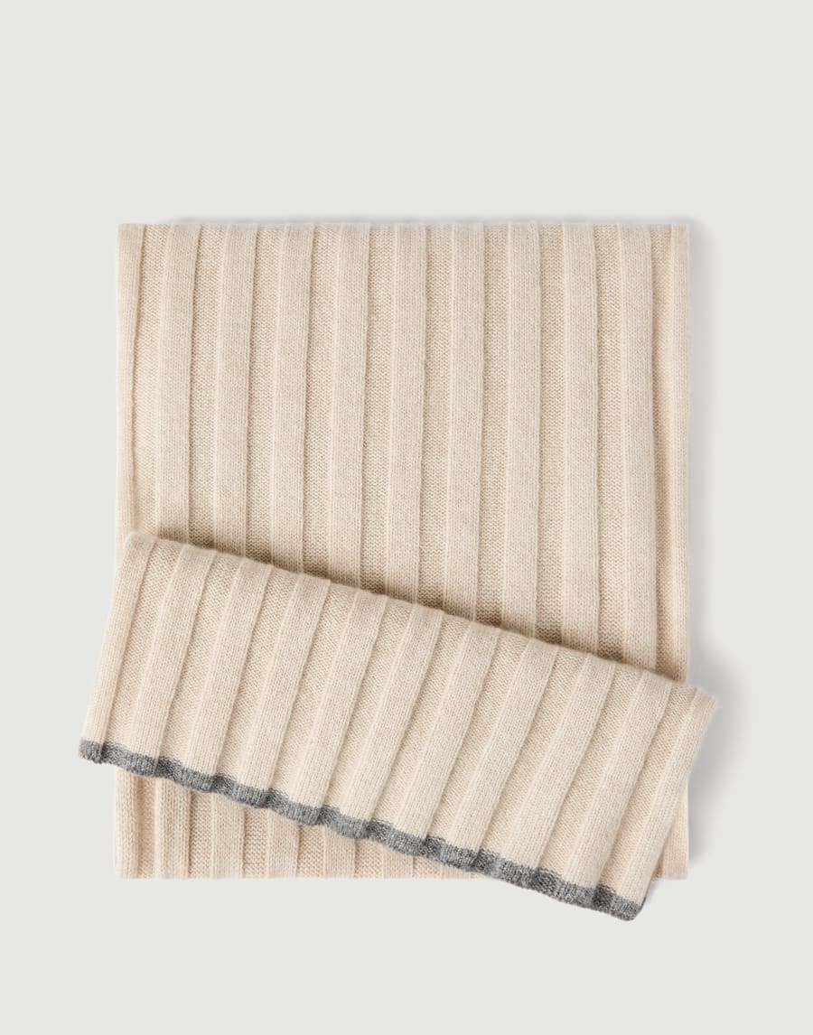 Cashmere rib knit scarf Sand Man - Brunello Cucinelli