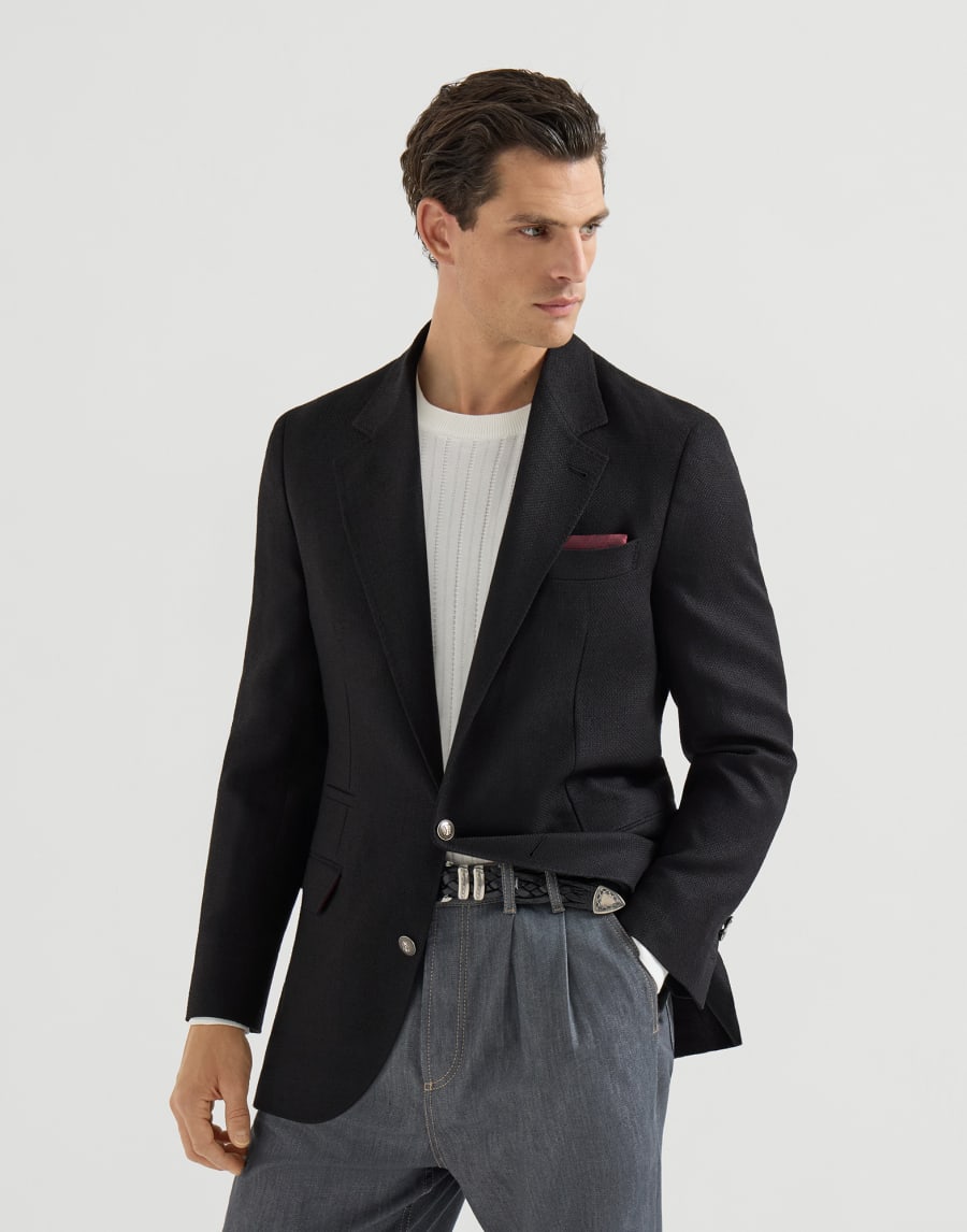 ホップサック アンコンジャケット ブラック メンズ - Brunello Cucinelli