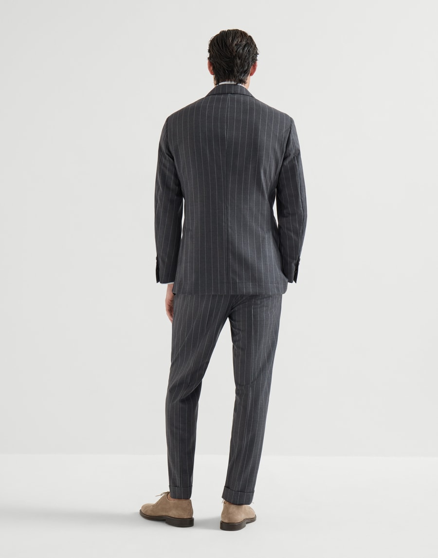 查尔克宽条纹西装套装:150支初剪羊毛混纺斜纹面料 灰色 男款 - Brunello Cucinelli