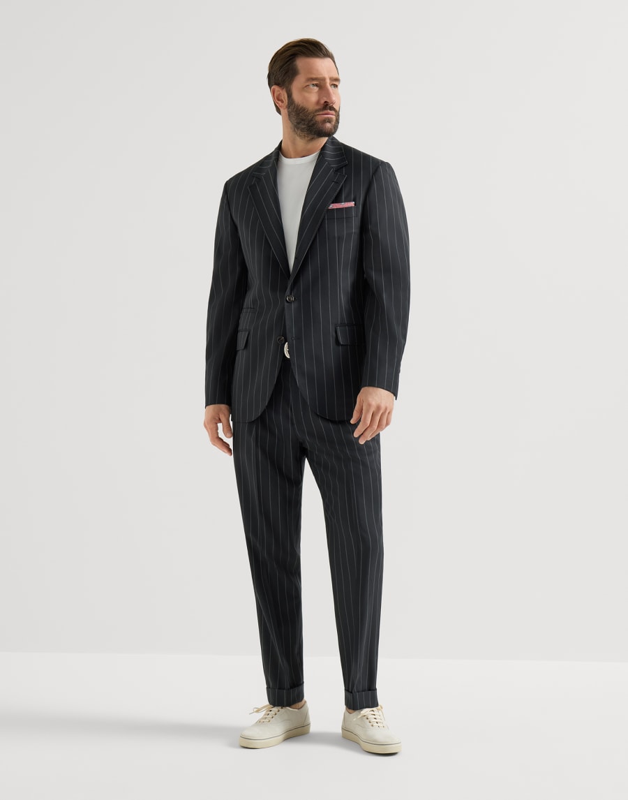 Wide chalk stripe suit Black Man - Brunello Cucinelli