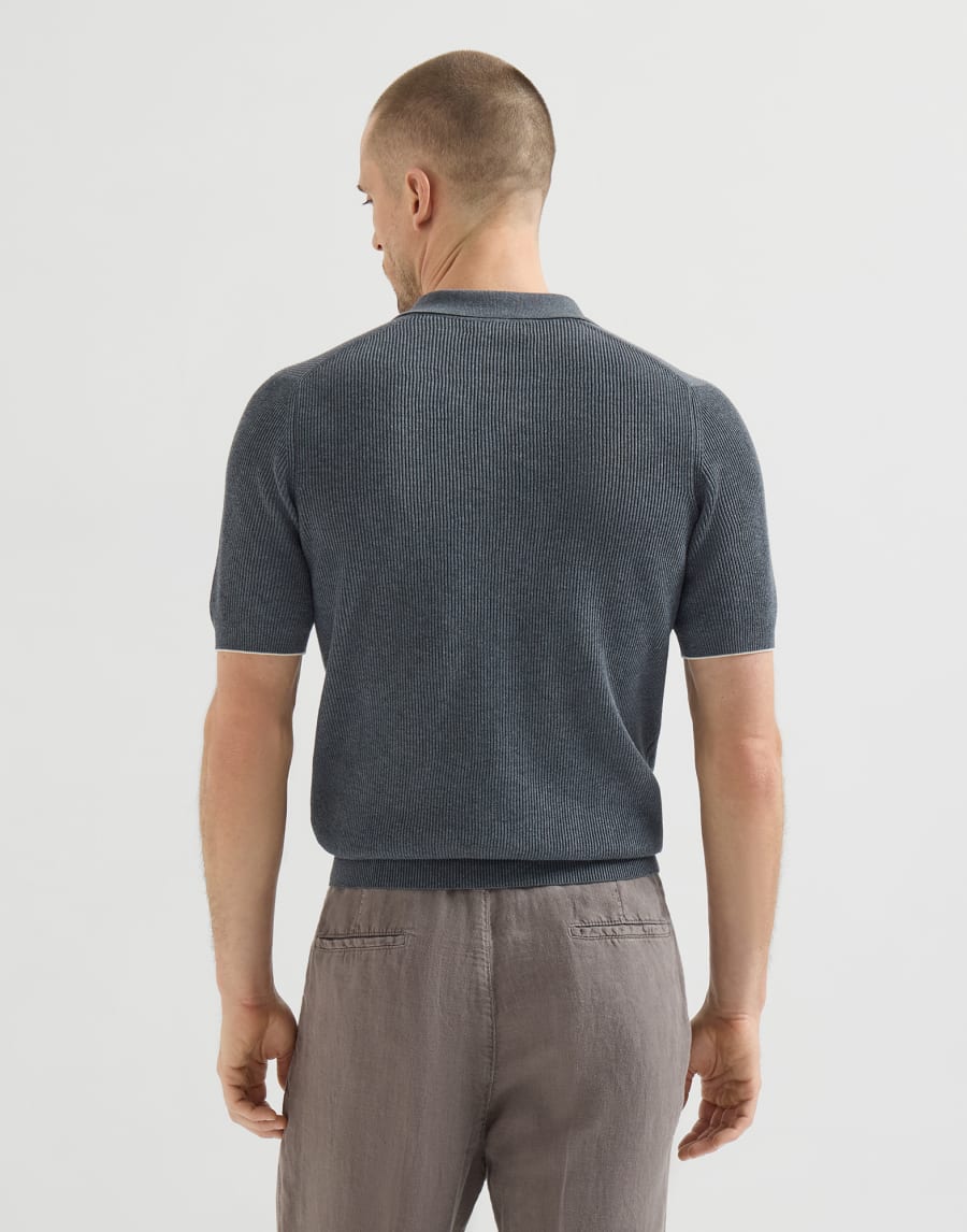 Poloshirt aus Baumwolle in Patentstrick Anthrazit Herren - Brunello Cucinelli