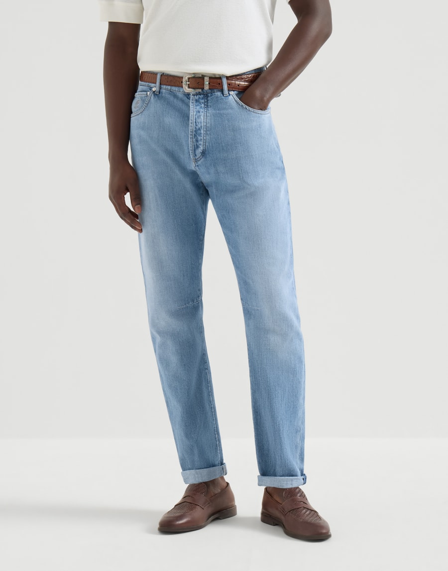 Lightweight denim five-pocket trousers Light Blue Denim Man - Brunello Cucinelli
