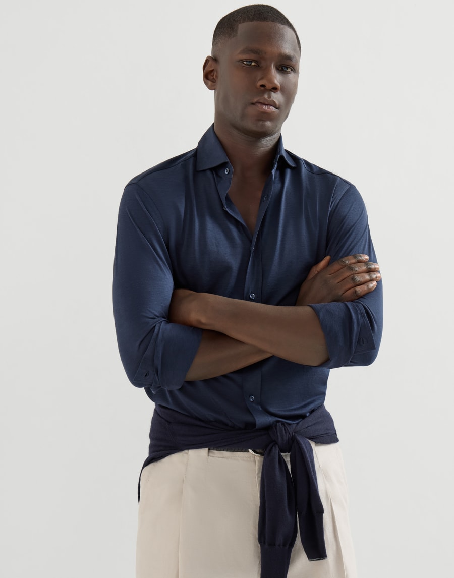 Camicia con colletto francese Blu Uomo - Brunello Cucinelli