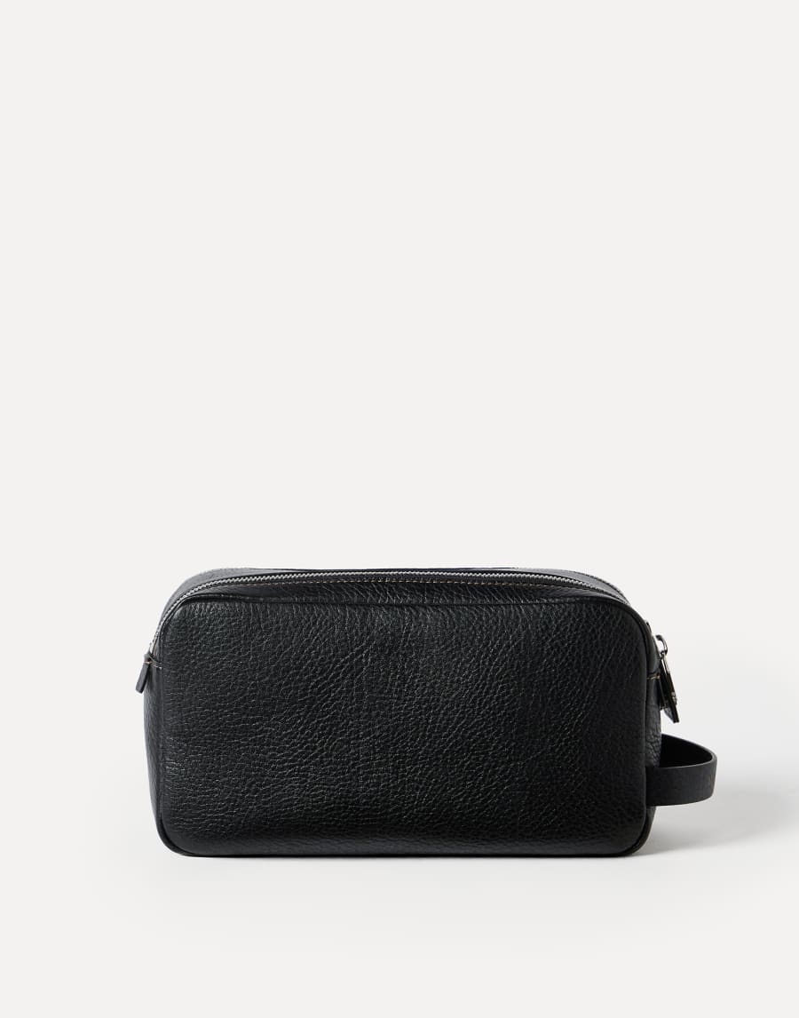Grained calfskin beauty case with zipper Black Man - Brunello Cucinelli