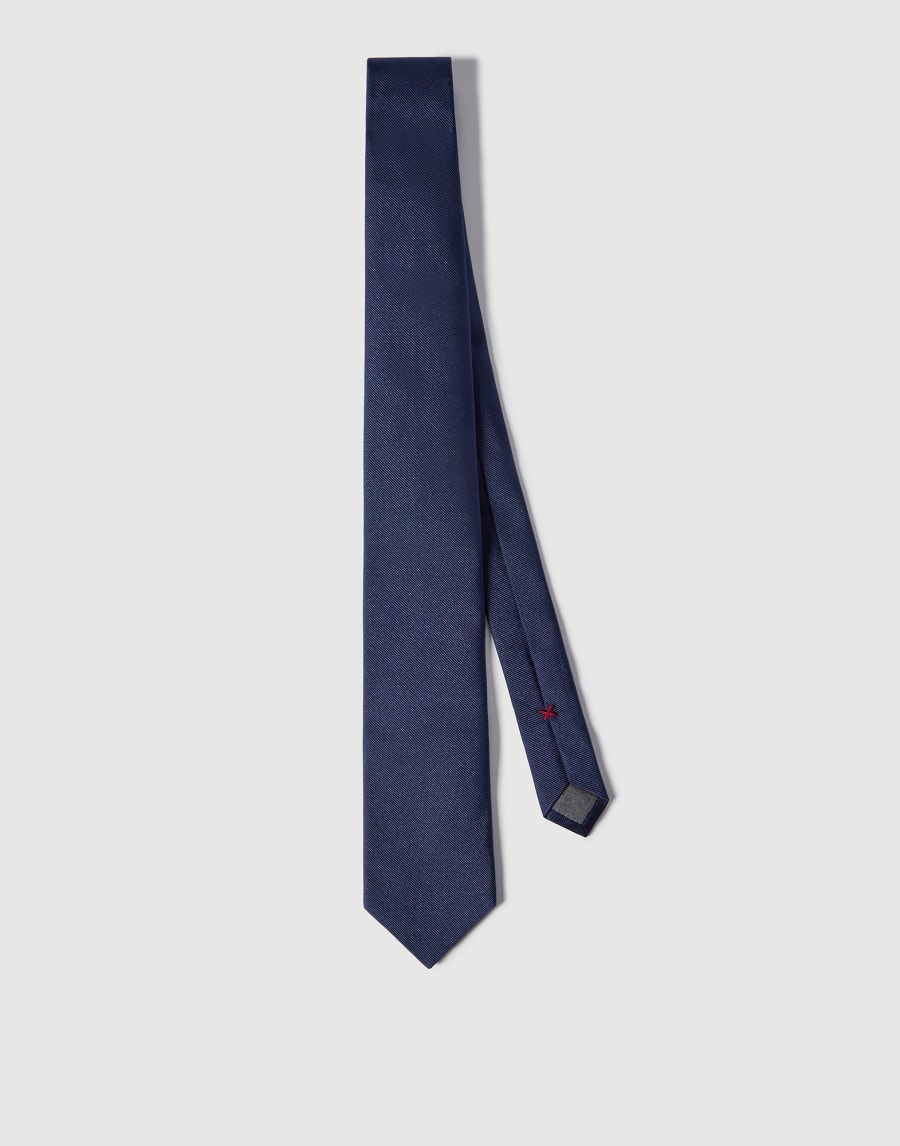 Textured silk twill tie Blue Man - Brunello Cucinelli