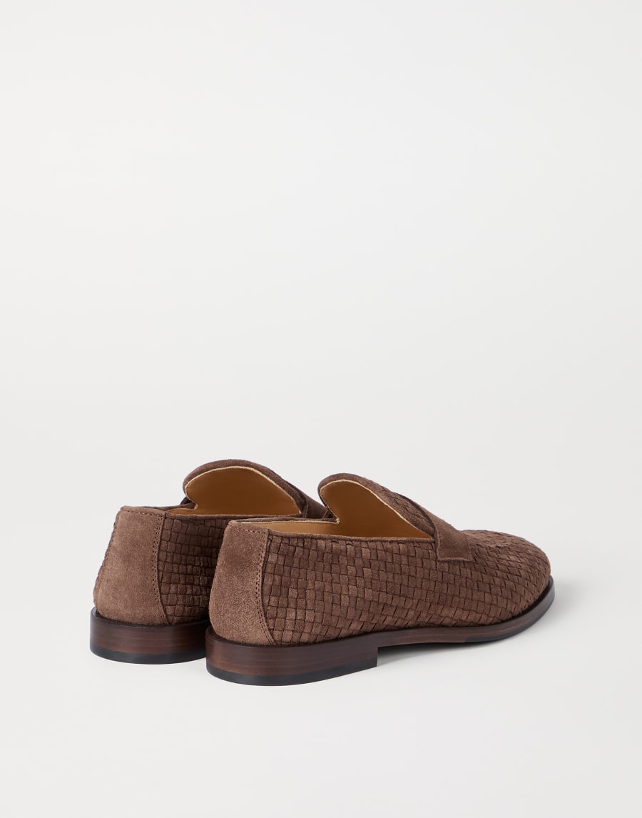 Braided suede penny loafers Brown Man - Brunello Cucinelli