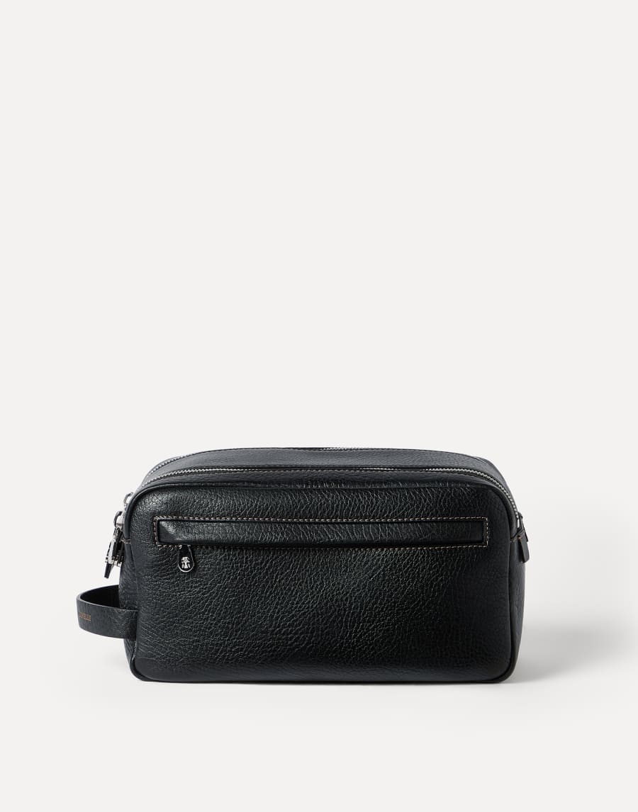 Grained calfskin beauty case with zipper Black Man - Brunello Cucinelli