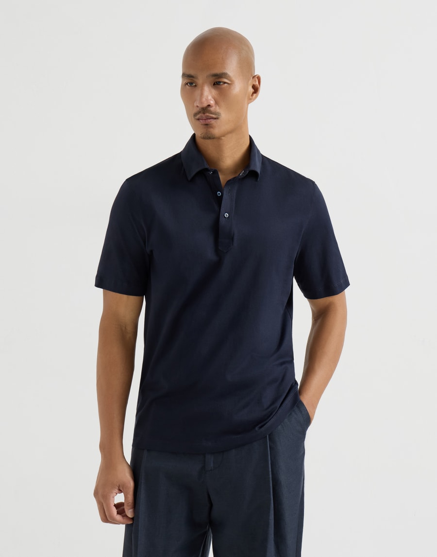 Polo with shirt collar Navy Blue Man - Brunello Cucinelli