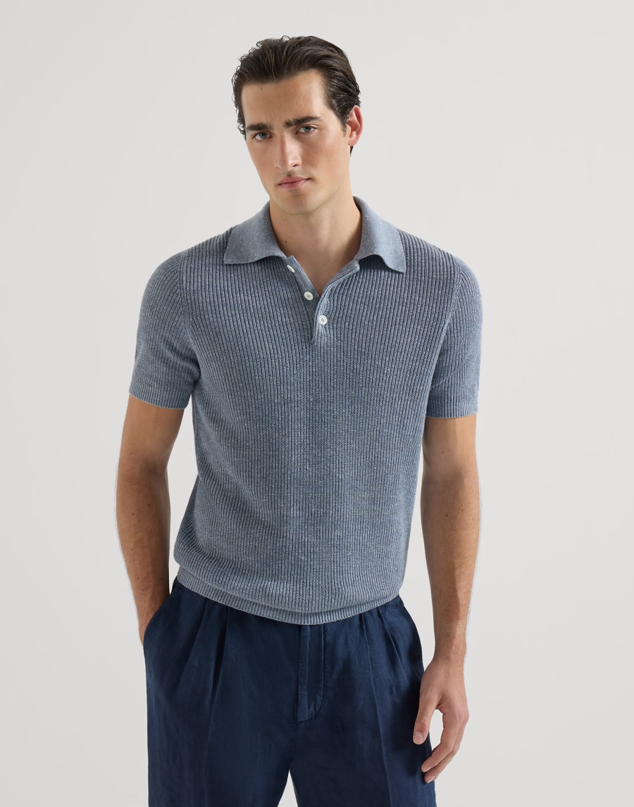 Half English rib knit polo Slate Man - Brunello Cucinelli