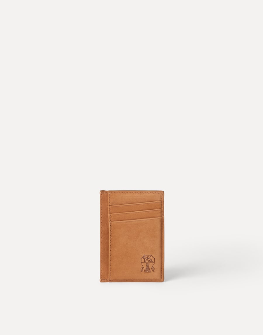 Nubuck card holder Cognac Man - Brunello Cucinelli