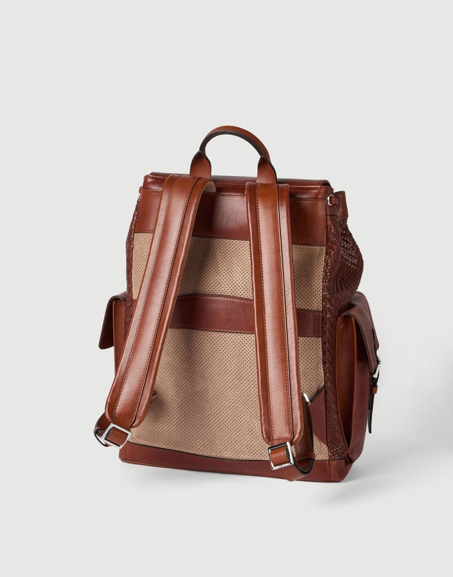 Calfskin and cowhide backpack Cognac Man - Brunello Cucinelli