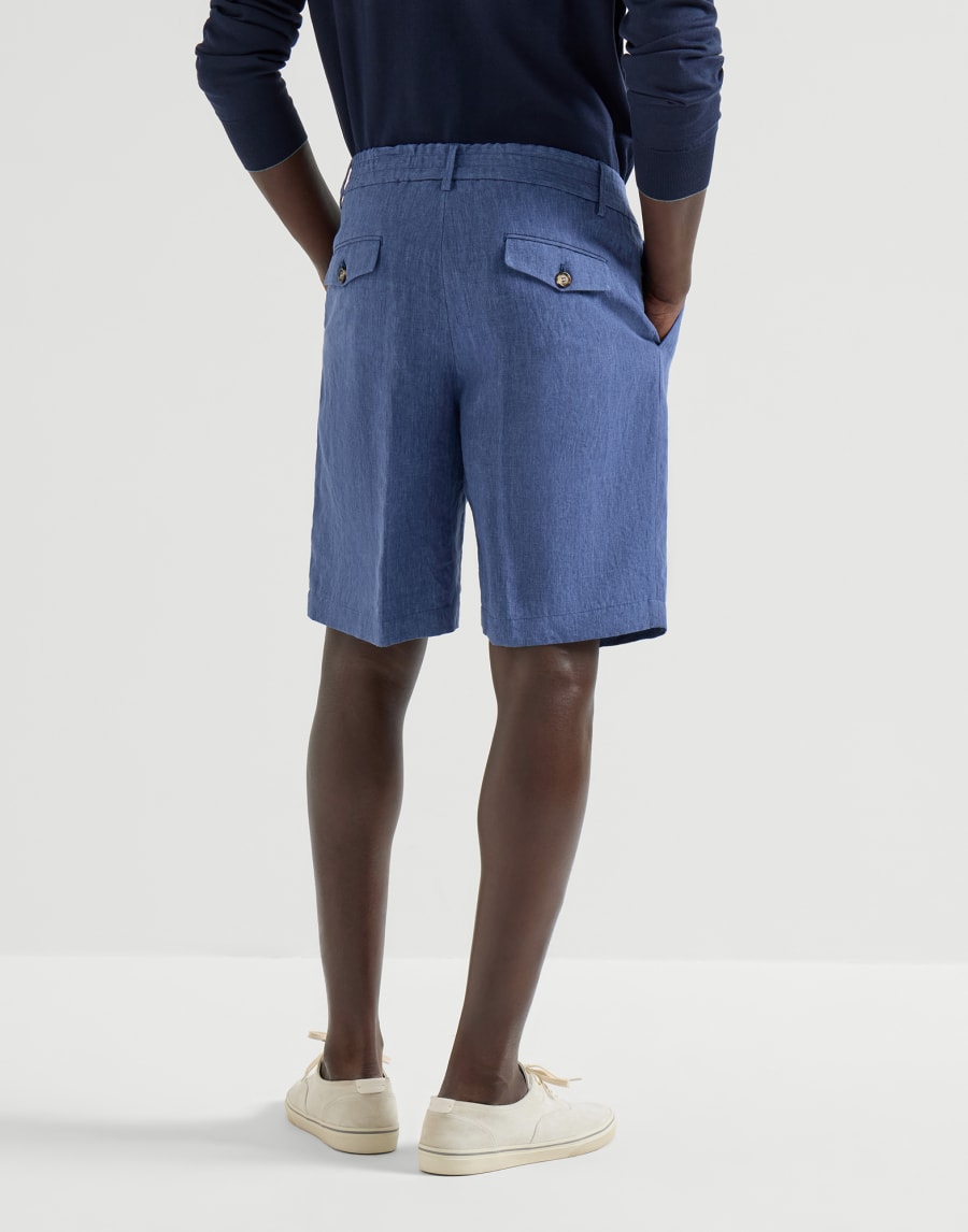 Bermuda in tela di lino délavé Denim Uomo - Brunello Cucinelli