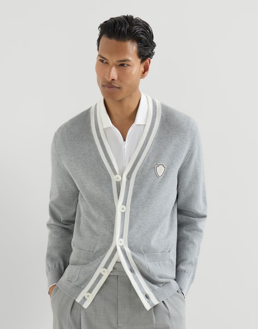 Cardigan aus Baumwolle mit Logo Grau Herren - Brunello Cucinelli