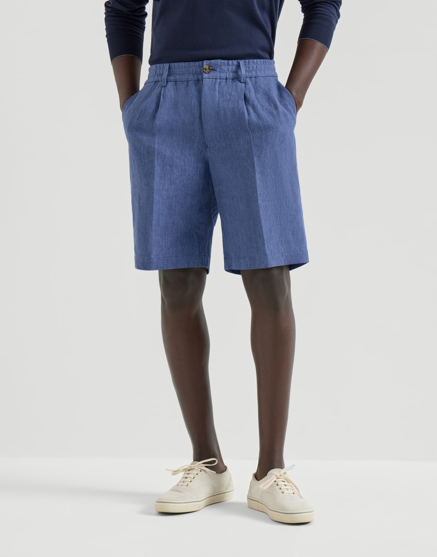 ウォッシュドリネンクロス バミューダパンツ デニムブルー メンズ - Brunello Cucinelli