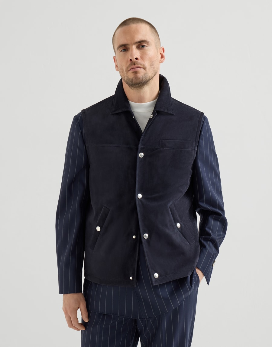 Suede vest Navy Blue Man - Brunello Cucinelli