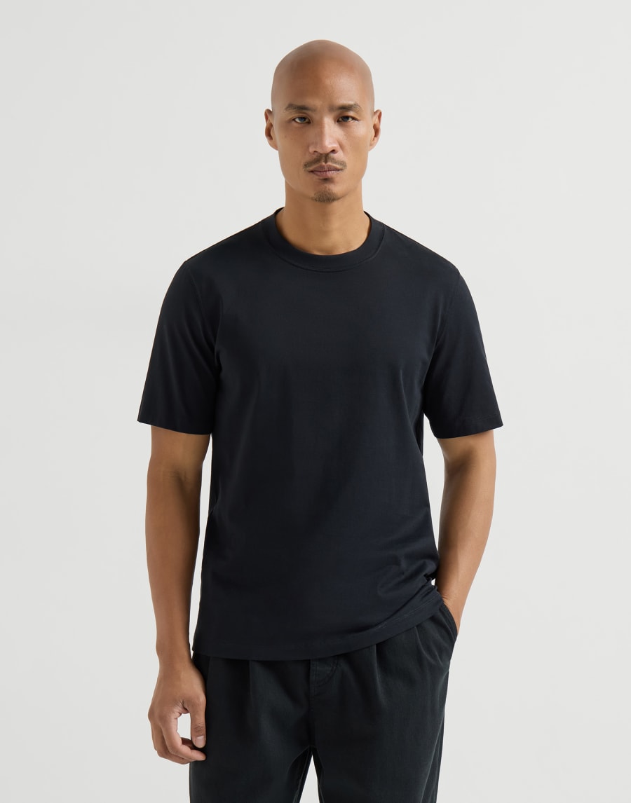 Cotton jersey crew neck T-shirt Black Man - Brunello Cucinelli