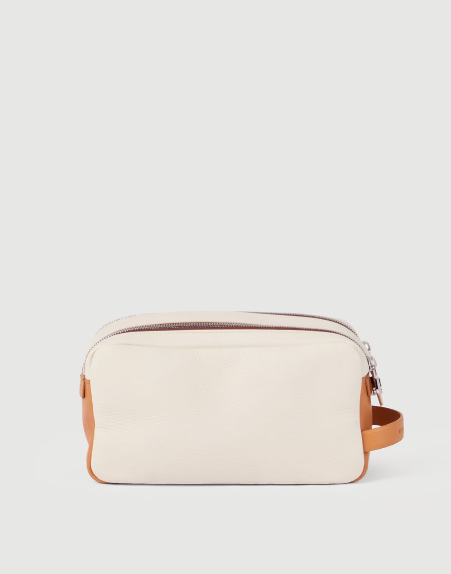 Trousse de toilette en vachette à double zip Blanc Cassé Homme - Brunello Cucinelli