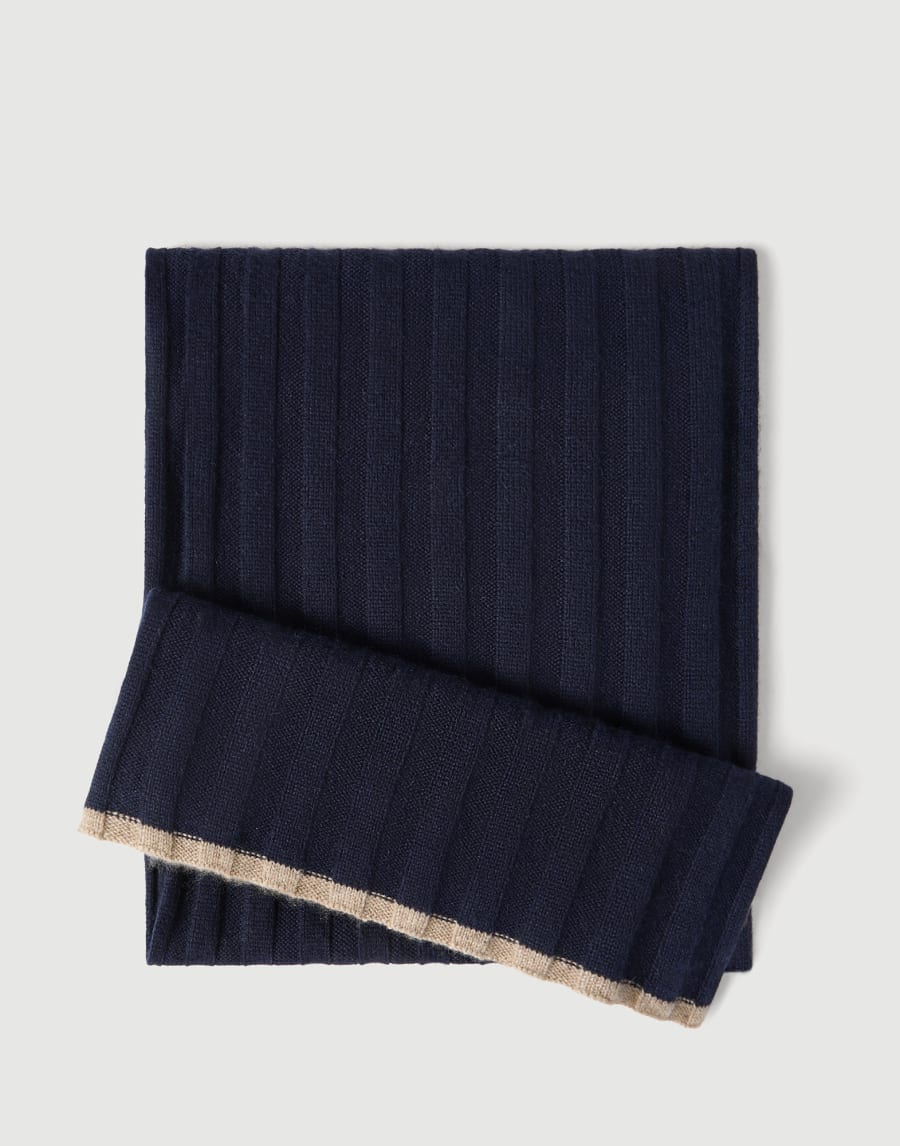 Cashmere rib knit scarf Navy Blue Man - Brunello Cucinelli