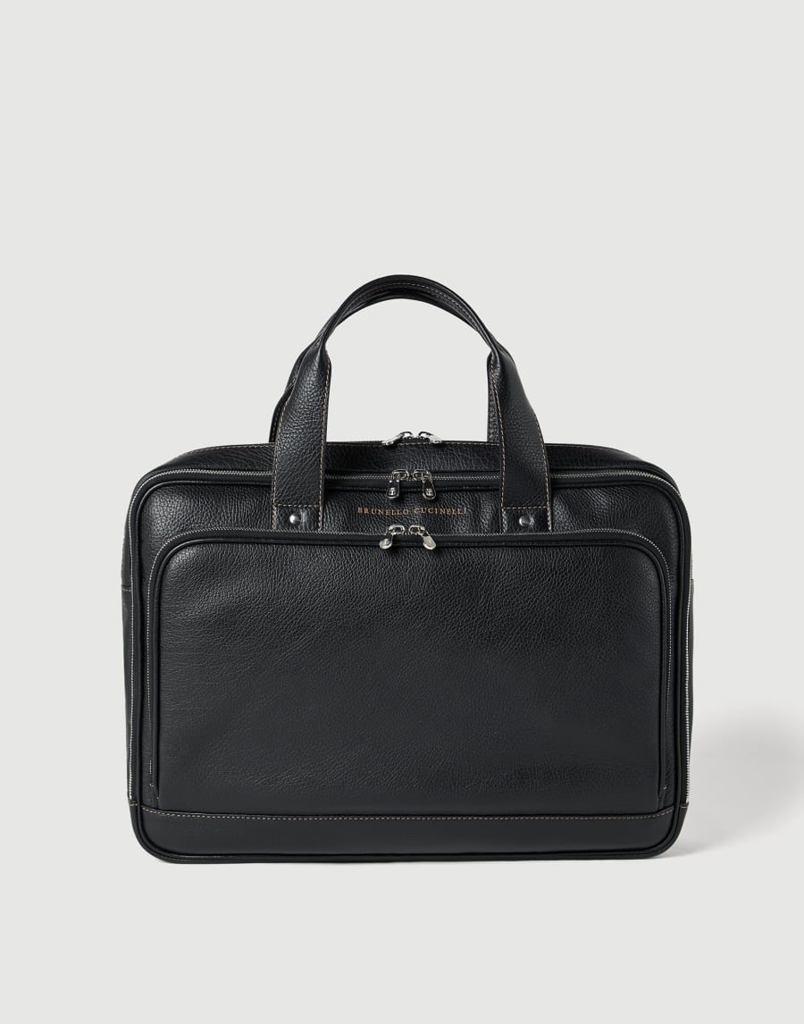 ジップ付き グレインドカーフスキン ブリーフケース ブラック メンズ - Brunello Cucinelli