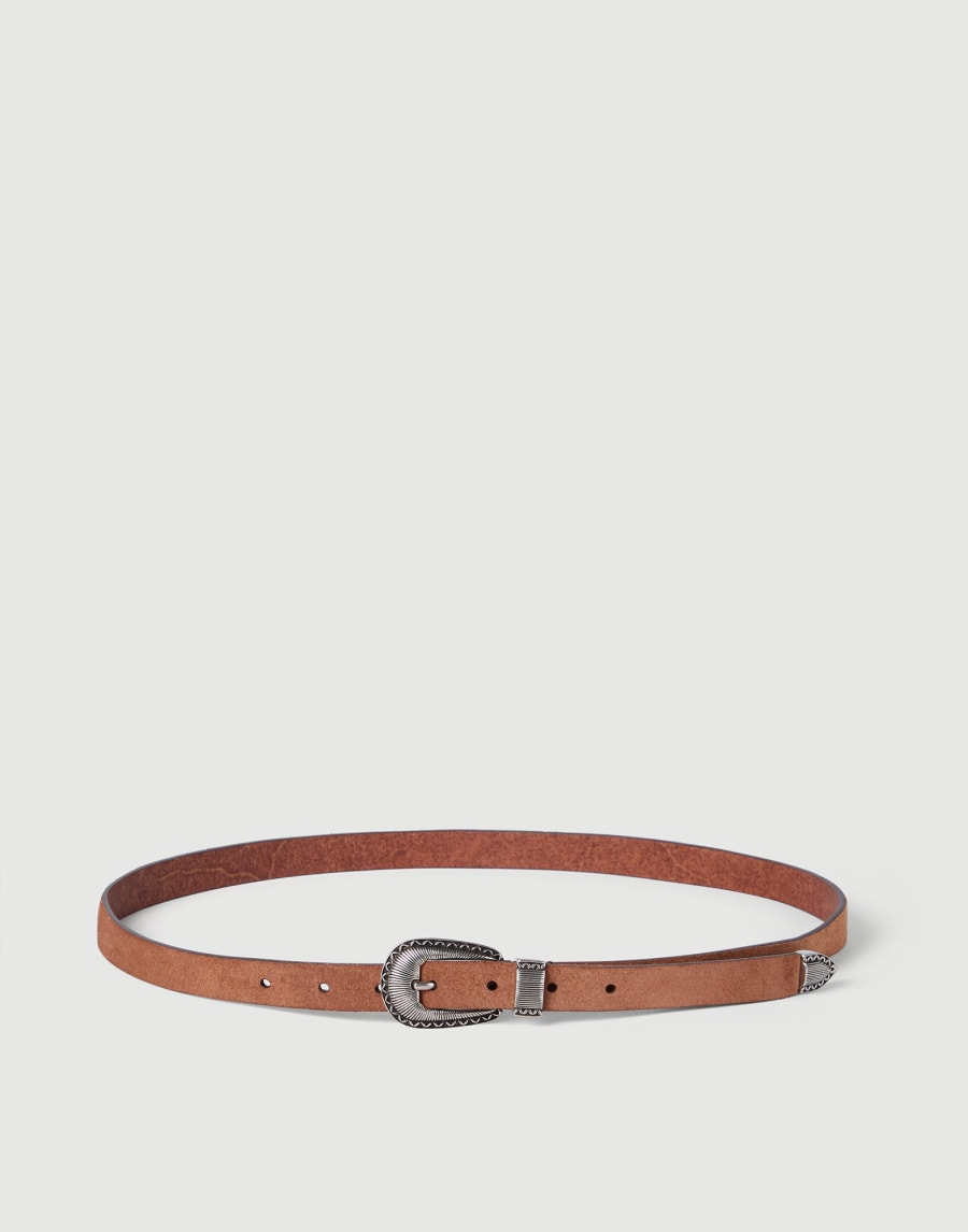 Reversed leather belt with tip Rust Brown Man - Brunello Cucinelli