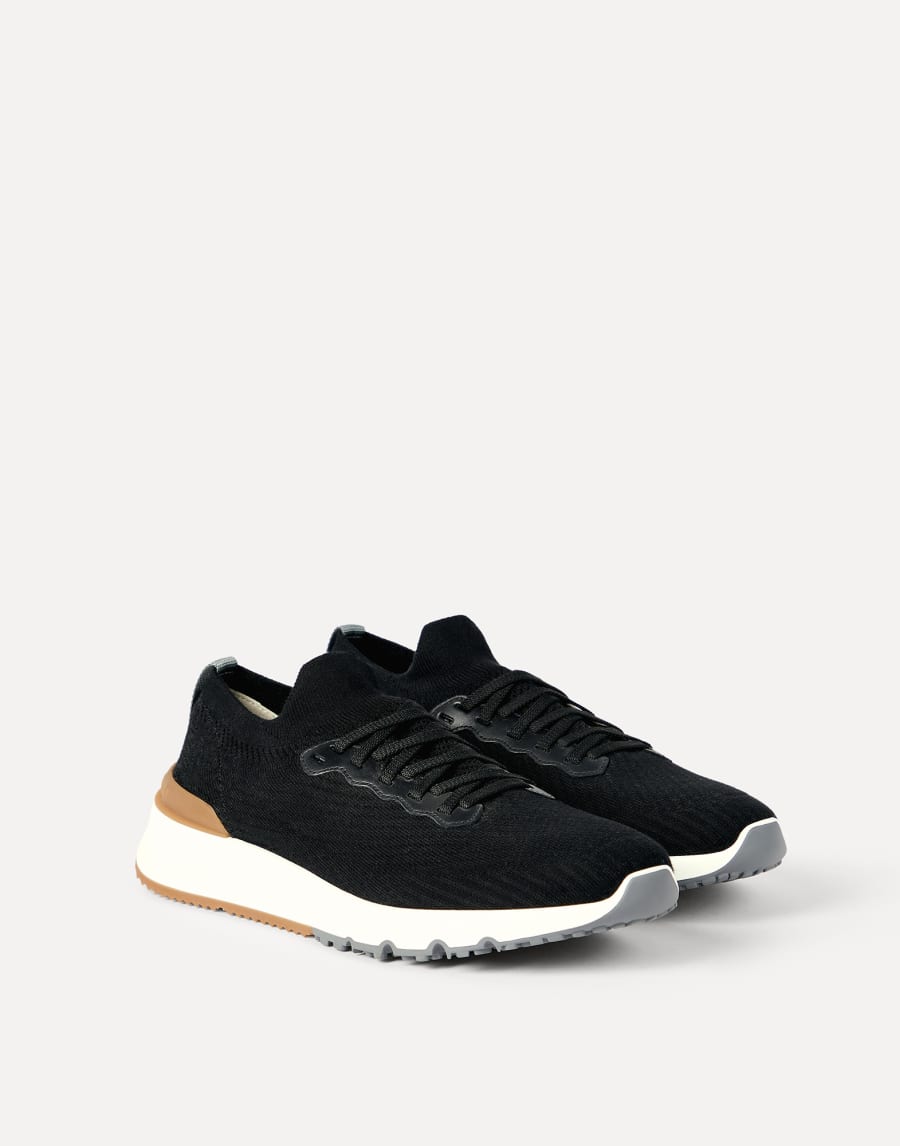 Sneakers aus Baumwolle und Kalbsleder Schwarz Herren - Brunello Cucinelli