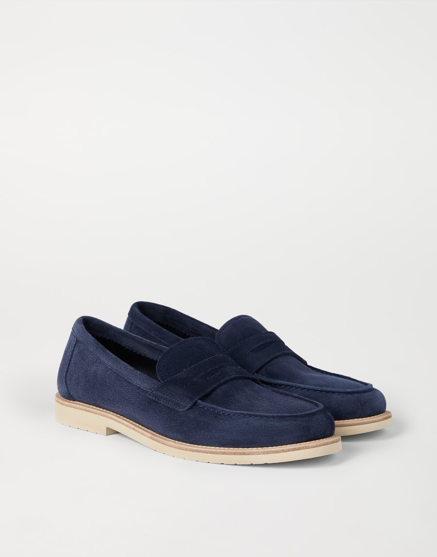 Penny-Loafers aus Kalbsleder Fliegerblau Herren - Brunello Cucinelli