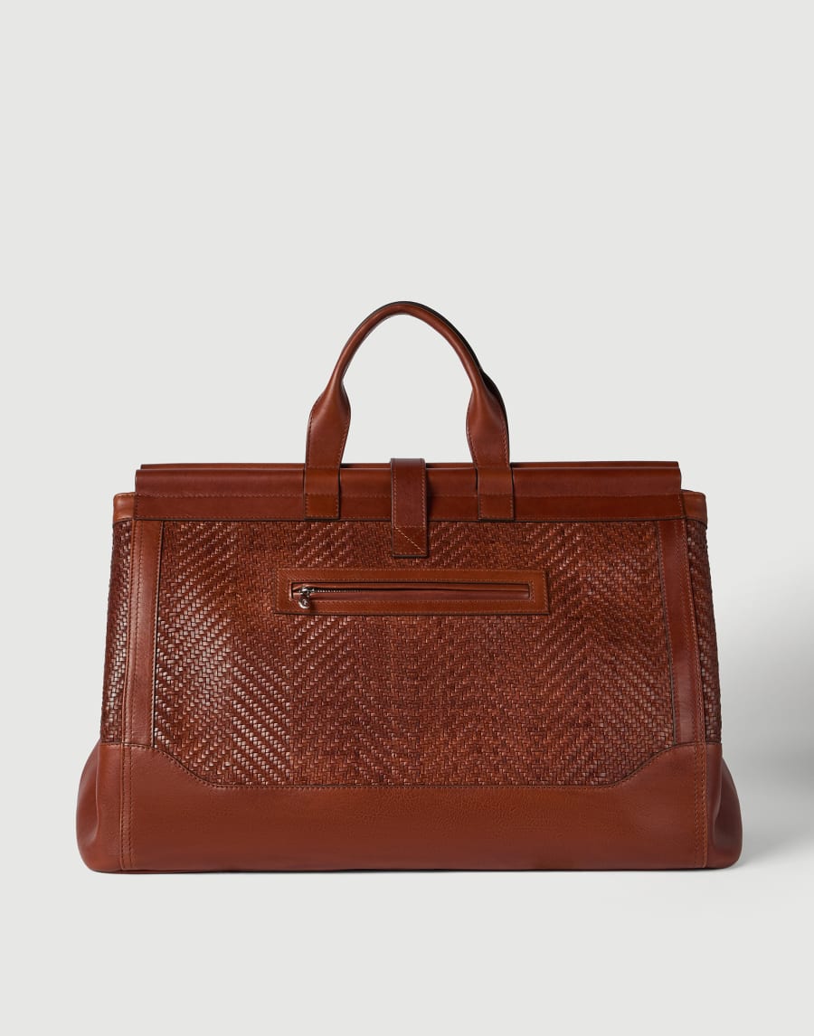 Braided leather and cowhide bag Cognac Man - Brunello Cucinelli