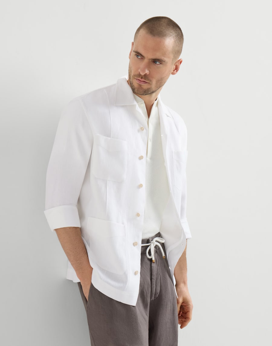 斜棱纹瓜亚贝拉衬衫 白色 男款 - Brunello Cucinelli