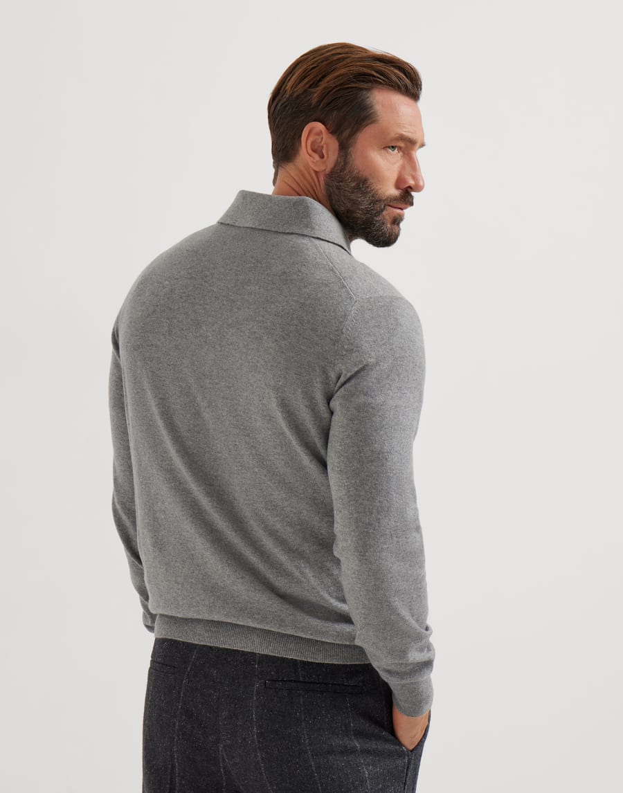 Cashmere and vicuña knit polo shirt Grey Man - Brunello Cucinelli