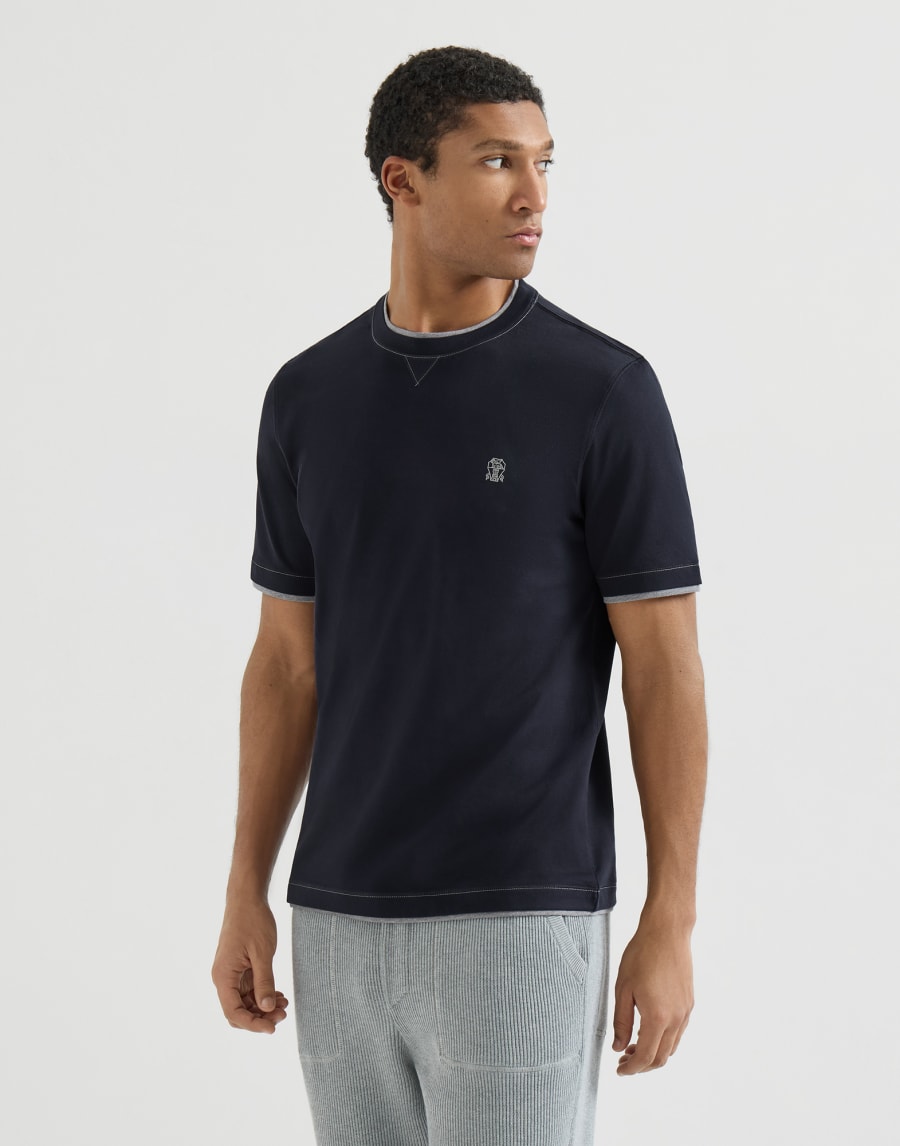 T-shirt with faux-layering Blue Man - Brunello Cucinelli