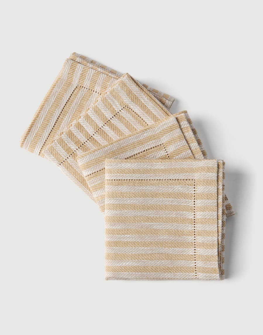 Chalk stripe linen 4-pc large napkins set Camel Lifestyle - Brunello Cucinelli